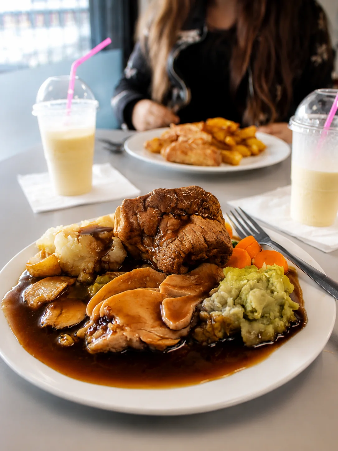 A roast dinner served at a table inside Café Eden